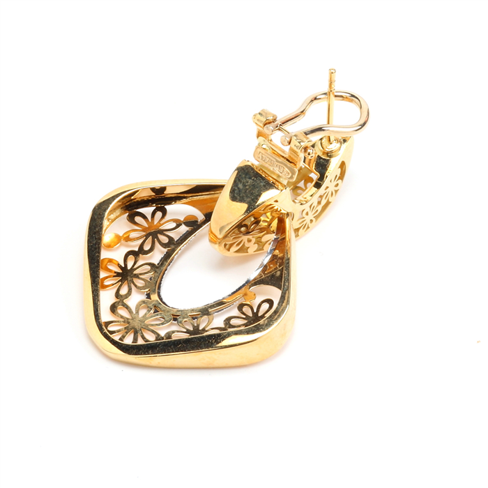 Flower Design Ajoure Style Gold Earrings